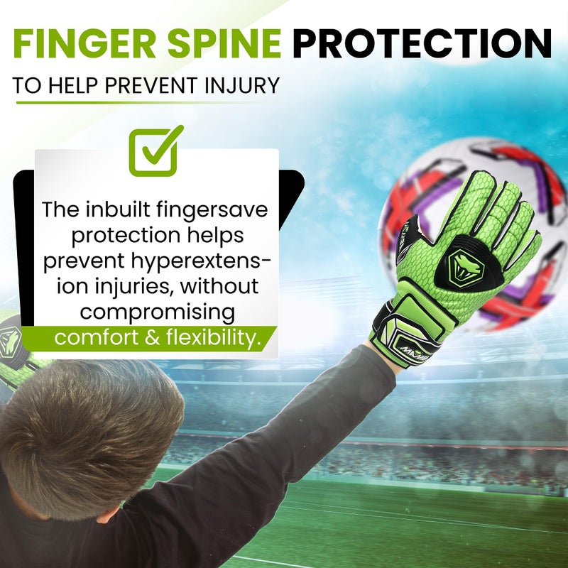 Mamba قفازات حارس مرمى MAMBA للشباب والبالغين - جودة ممتازة من اللاتكس في الكف والظهر؛ حماية لعمود الأصابع وسوار مزدوج. - Image 3